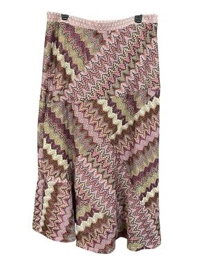 Cirana Pink & Green Geometric Chevron Crochet Panel A-Line Boho Maxi Skirt SZ 1X